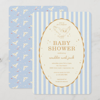 Invitación Ducha de bebé Harry Potter Hedwig Raya Azul