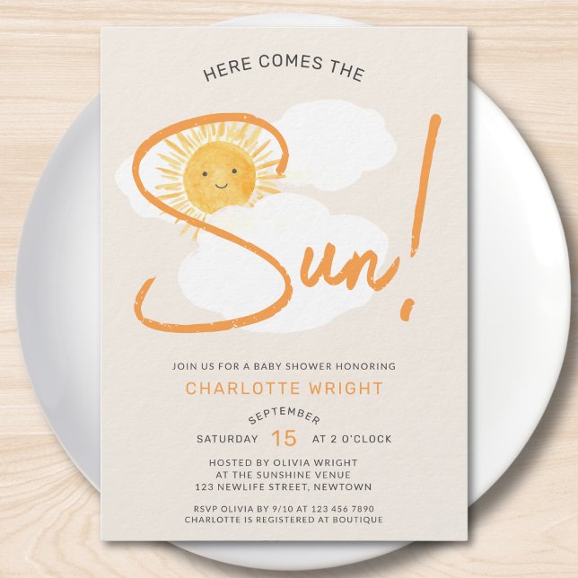Invitación Ducha de bebé Here Comes The Sun (Subido por el creador)
