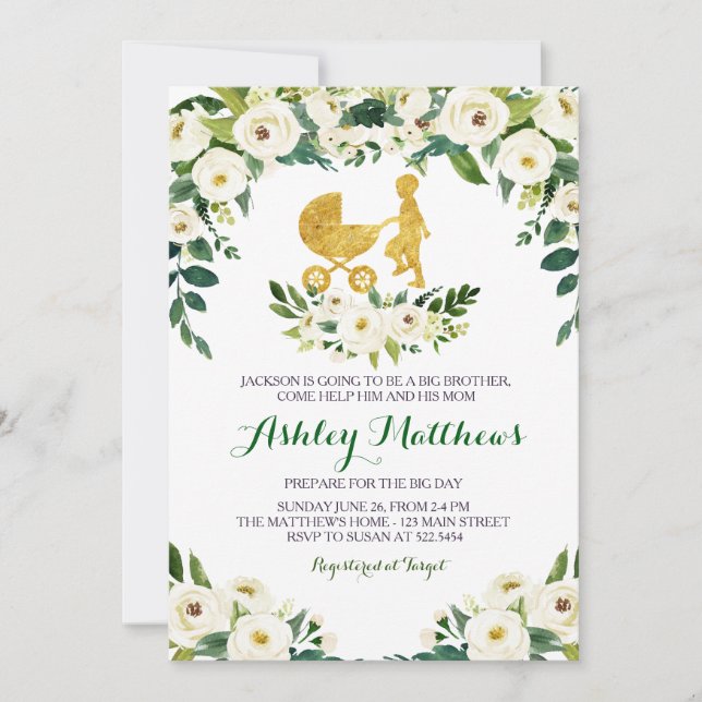 Invitación ducha de bebé hermano mayor (Anverso)