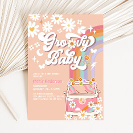 Invitación Ducha de bebé hippie arcoíris margarita rosa furgo