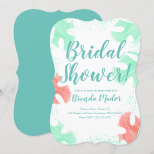 Invitación Ducha de bebé Hojas de Monstera acuarela Coral Men