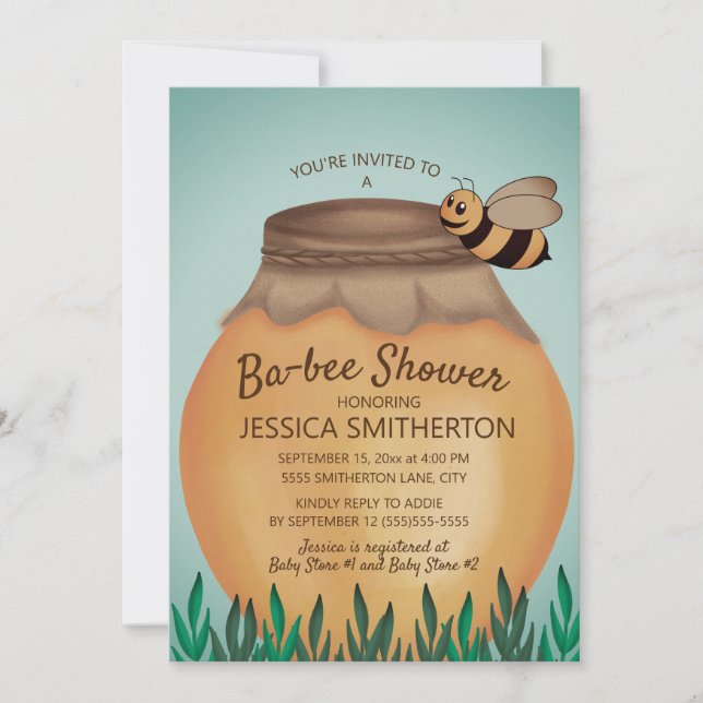Invitación Ducha de Bebé Honey Pot y Abeja de Miel (Anverso)