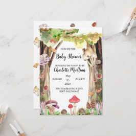 Invitación ducha de bebé hongo caprichosa bosque forestal
