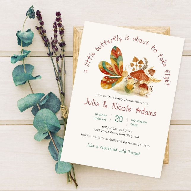 Invitación Ducha de Bebé Hongo Capullo de Mariposa Pequeña y  (Subido por el creador)