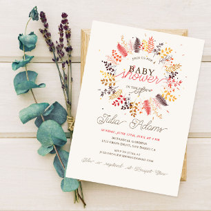 Invitación Ducha de Bebé Hongo Helecho Flor Silvestre Follaje