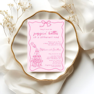 Invitación Ducha de Bebé Hora Feliz con Champán Rosa Dibujado