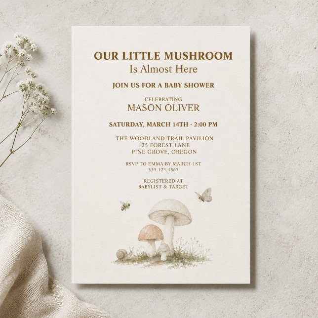 Invitación Ducha de Bebé Insectos Hongo Bosque (Subido por el creador)
