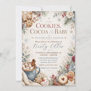 Invitación Ducha de Bebé Invernal: Galletas, Cacao y Bebé
