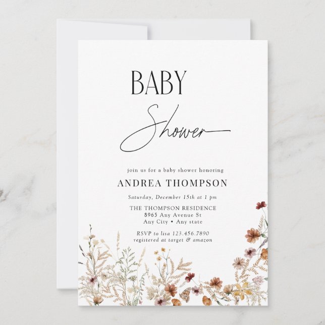 Invitación Ducha de Bebé Jardín de Flores (Anverso)