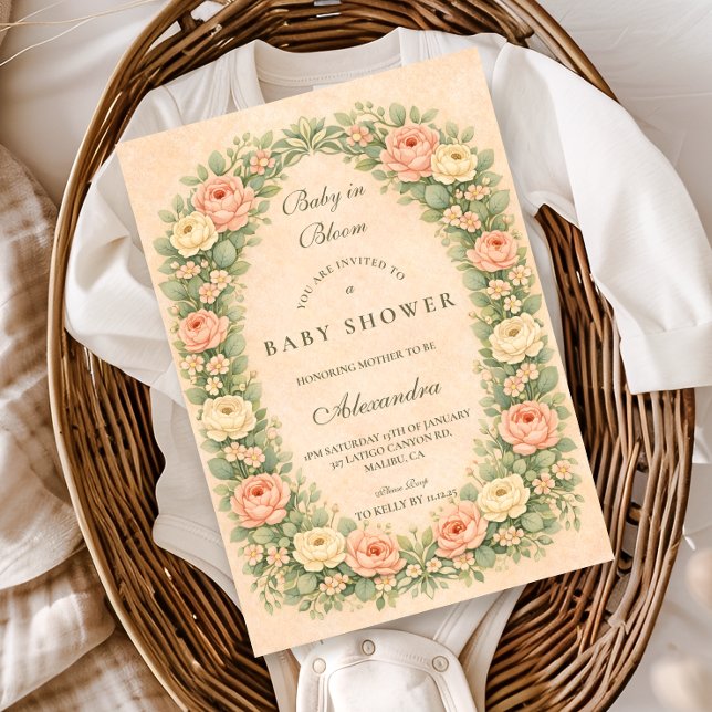 Invitación Ducha de Bebé Jardín de Rosas Sage Rubor (Subido por el creador)