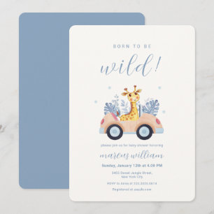 Invitación Ducha de bebé jirafa safari azul nacida para ser s