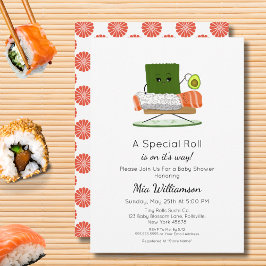 Invitación Ducha de Bebé Kawaii: Tema de Sushi y Rollo de Sal