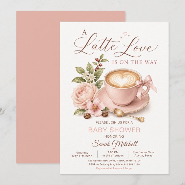 Invitación Ducha de Bebé Latte Love Café (Anverso / Reverso)