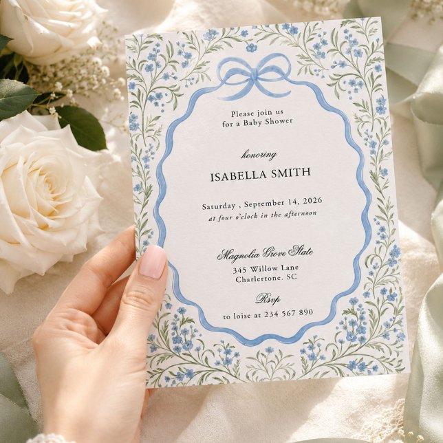 Invitación Ducha de Bebé Lazo Azul No Me Olvides (Subido por el creador)