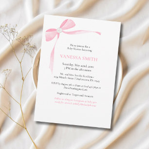 Invitación Ducha de Bebe Lazo Rosa Perla Blanca Niña Moderna