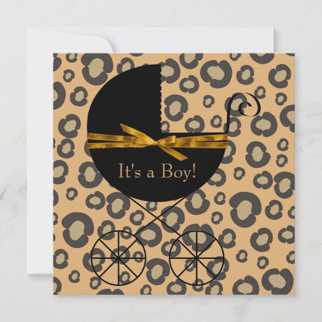 Invitación Ducha de bebé Leopardo Carruaje Marrón Dorado (Anverso)