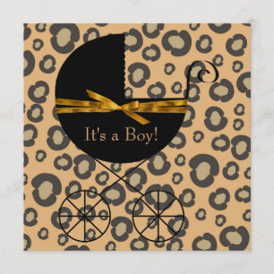 Invitación Ducha de bebé Leopardo Carruaje Marrón Dorado