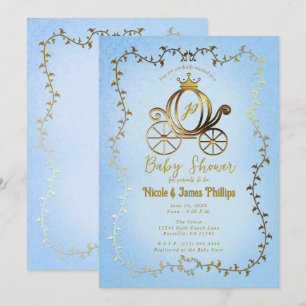 Invitación Ducha de Bebé Libro de Cuentos Azul Carruaje de la