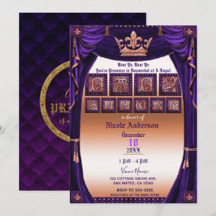 Invitación Ducha de Bebé Libro de Cuentos Corona Real Púrpura