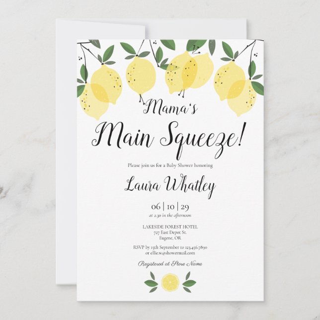 Invitación Ducha de Bebé Limón Mama's Main Squeeze (Anverso)