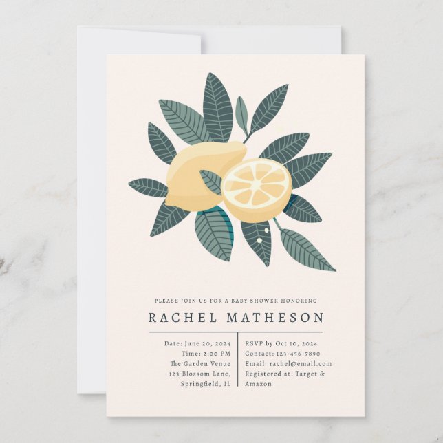 Invitación ducha de bebé limones (Anverso)