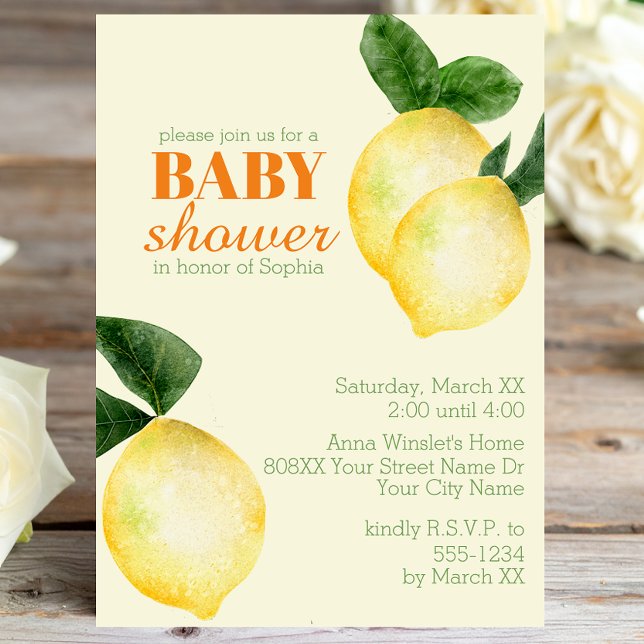 Invitación Ducha de Bebé Limones Acuarela Amarillo (Subido por el creador)