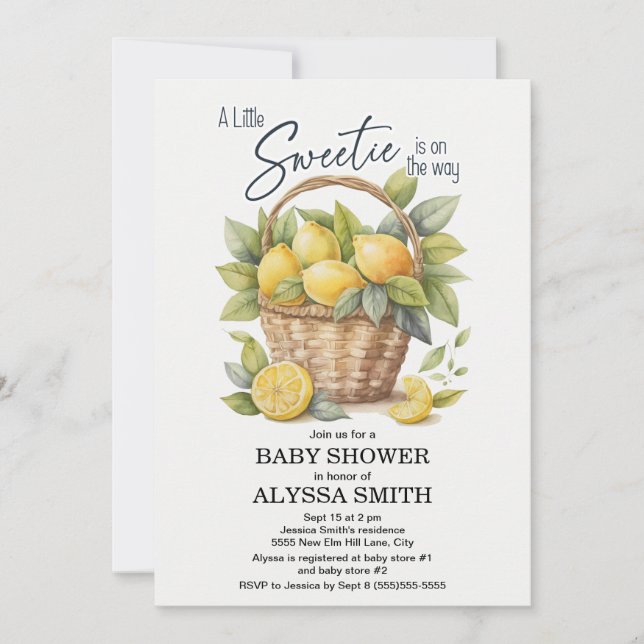 Invitación Ducha de Bebé Limones Little Sweetie (Anverso)