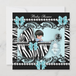 Invitación Ducha de Bebé Lindo Bebé Niño Azul Cebra Encaje