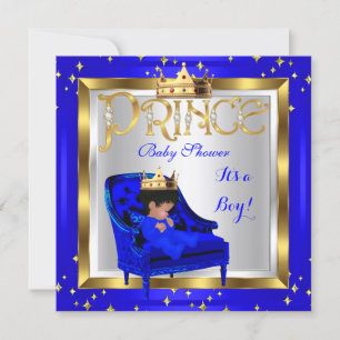Invitación Ducha de bebé lindo niño príncipe silla azul real 