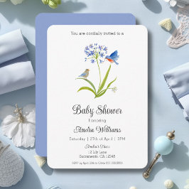 Invitación Ducha de Bebé Lirio con Madre e Hijo Pájaro Azul