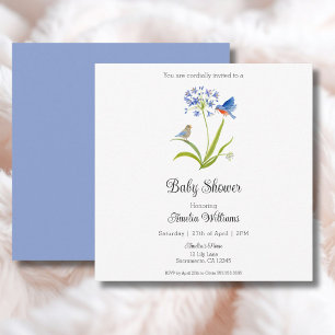 Invitación Ducha de bebé lirio con madre y bebé pájaro azul