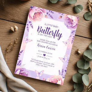Invitación Ducha de bebé Little Baby Butterfly Púrpura Lavand