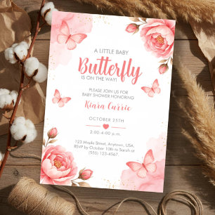 Invitación Ducha de bebé Little Baby Butterfly rojo rosa flor