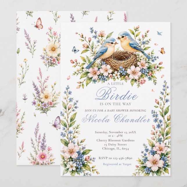 Invitación Ducha de Bebé Little Birdie (Anverso / Reverso)