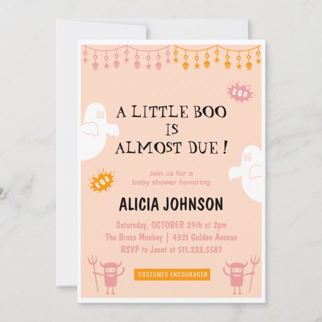 Invitación Ducha de bebé Little boo Naranja Halloween (Anverso)