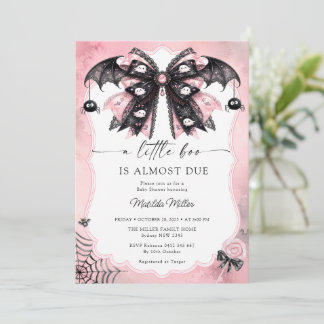 Invitación Ducha de Bebé Little Boo Rosa Lazo Negro
