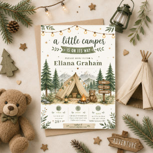 Invitación Ducha de bebé Little Camper Bosque Niño al aire li