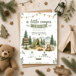 Invitación Ducha de bebé Little Camper Bosque Niño al aire li