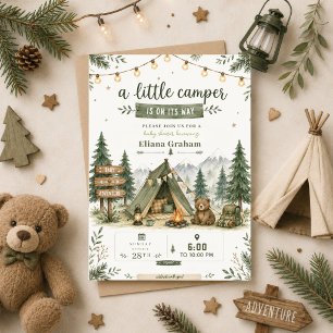 Invitación Ducha de bebé Little Camper Bosque Niño al aire li