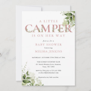 Invitación Ducha de bebé Little Camper Dusty Rose Greenery