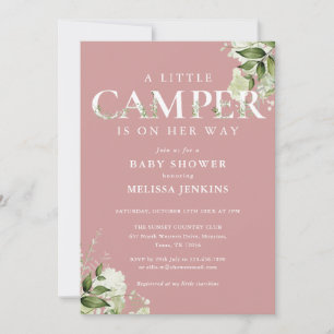 Invitación Ducha de bebé Little Camper Dusty Rose Greenery