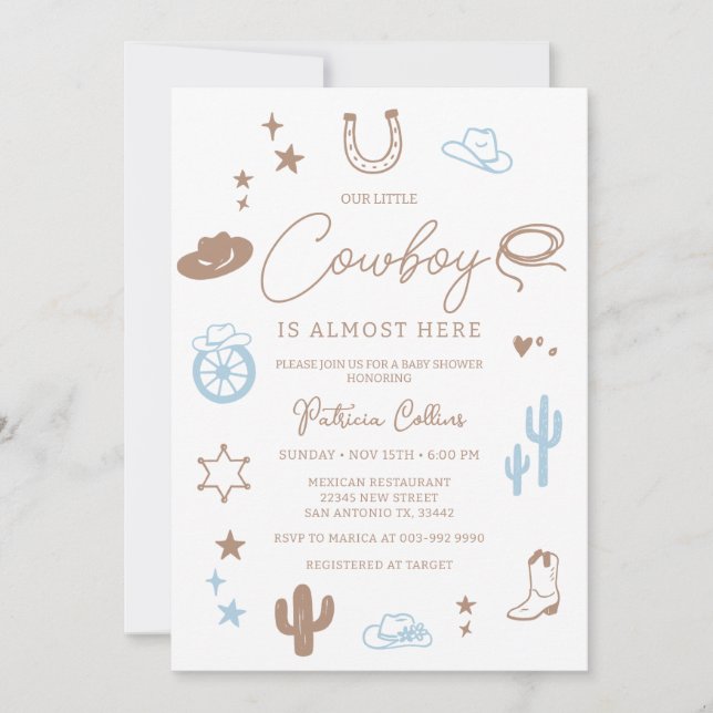 Invitación Ducha de bebé Little Cowboy Modern Wild West (Anverso)