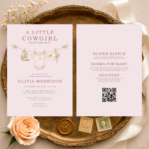 Invitación Ducha de bebé Little Cowgirl All in One Clotheslin