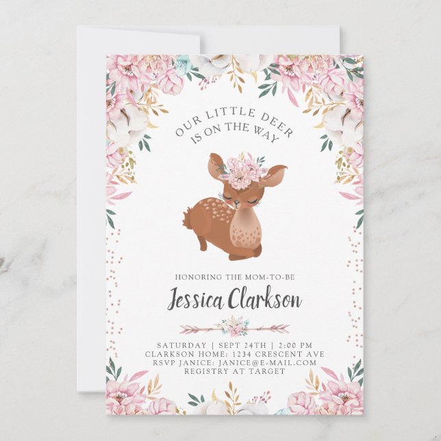 Invitación Ducha de Bebé Little Deer (Anverso)
