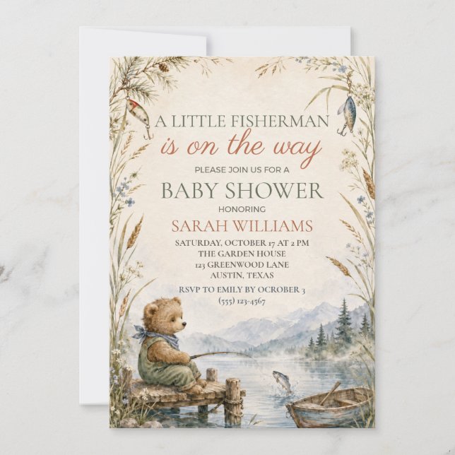 Invitación Ducha de bebé Little Fisherman (Anverso)