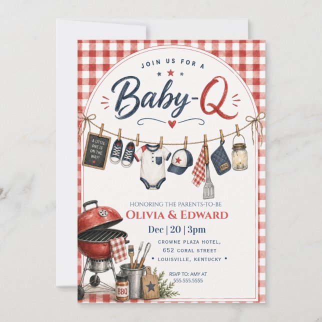 Invitación Ducha de bebé Little Griller Watercolor BB (Anverso)