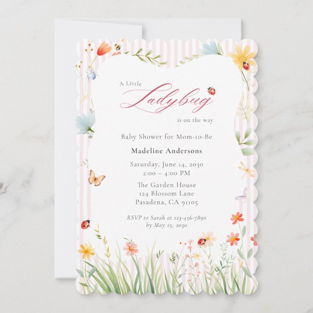Invitación Ducha de bebé Little Ladybug Wildflower (Anverso)