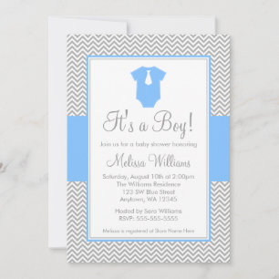 Invitación Ducha de Bebé Little Man Chevron Gris Azul