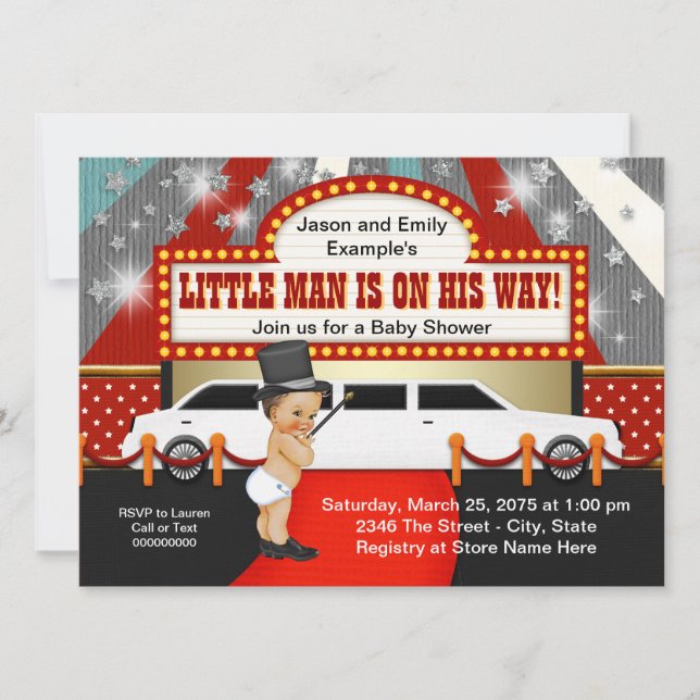 Invitación Ducha de bebé Little Man Limousine Estrella de Cin (Anverso)