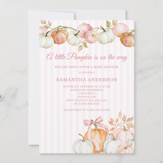 Invitación Ducha de bebé Little Pumpkin Blush Pink  (Anverso)